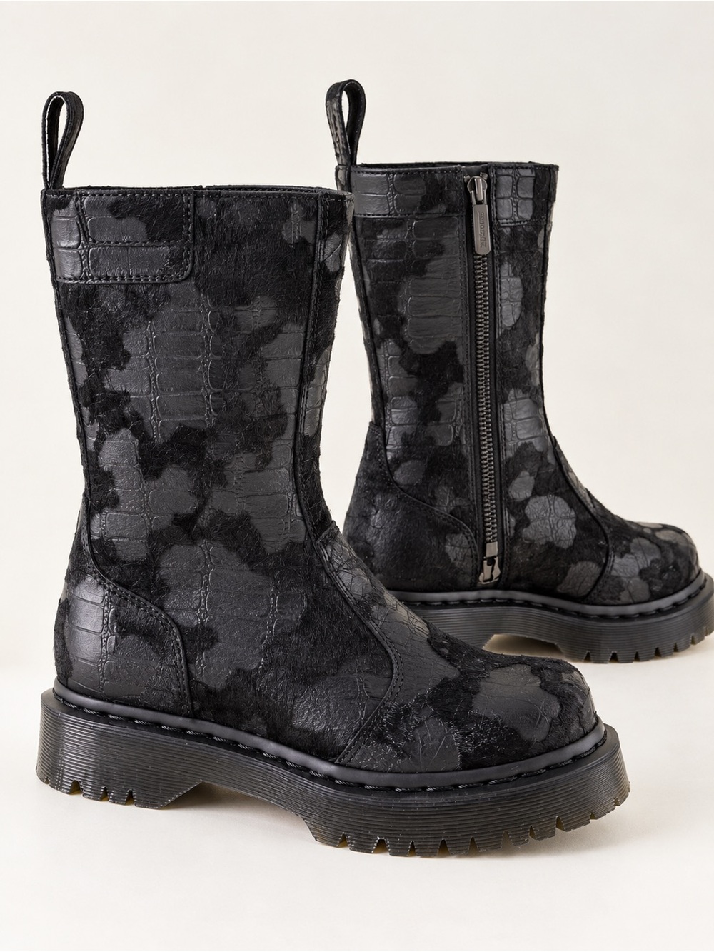 DR. MARTENS Rejena Hair on Croc Emboss Leather Boots